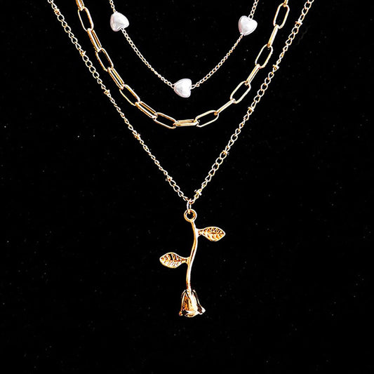 Regalia Heart Pearl Chain Necklace With Rose Pendant