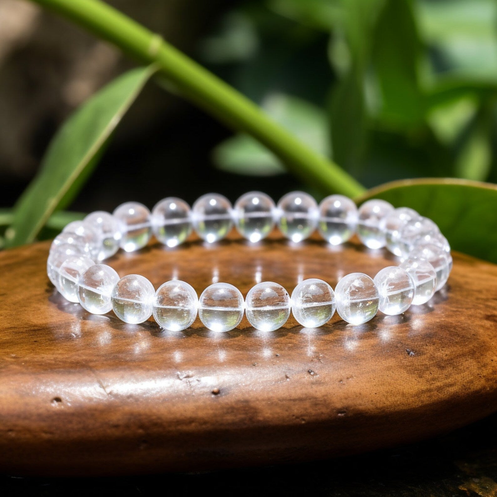 Round Faceted Sphatik Bracelet with Gold Polish Caps & Hook - Rudra Centre