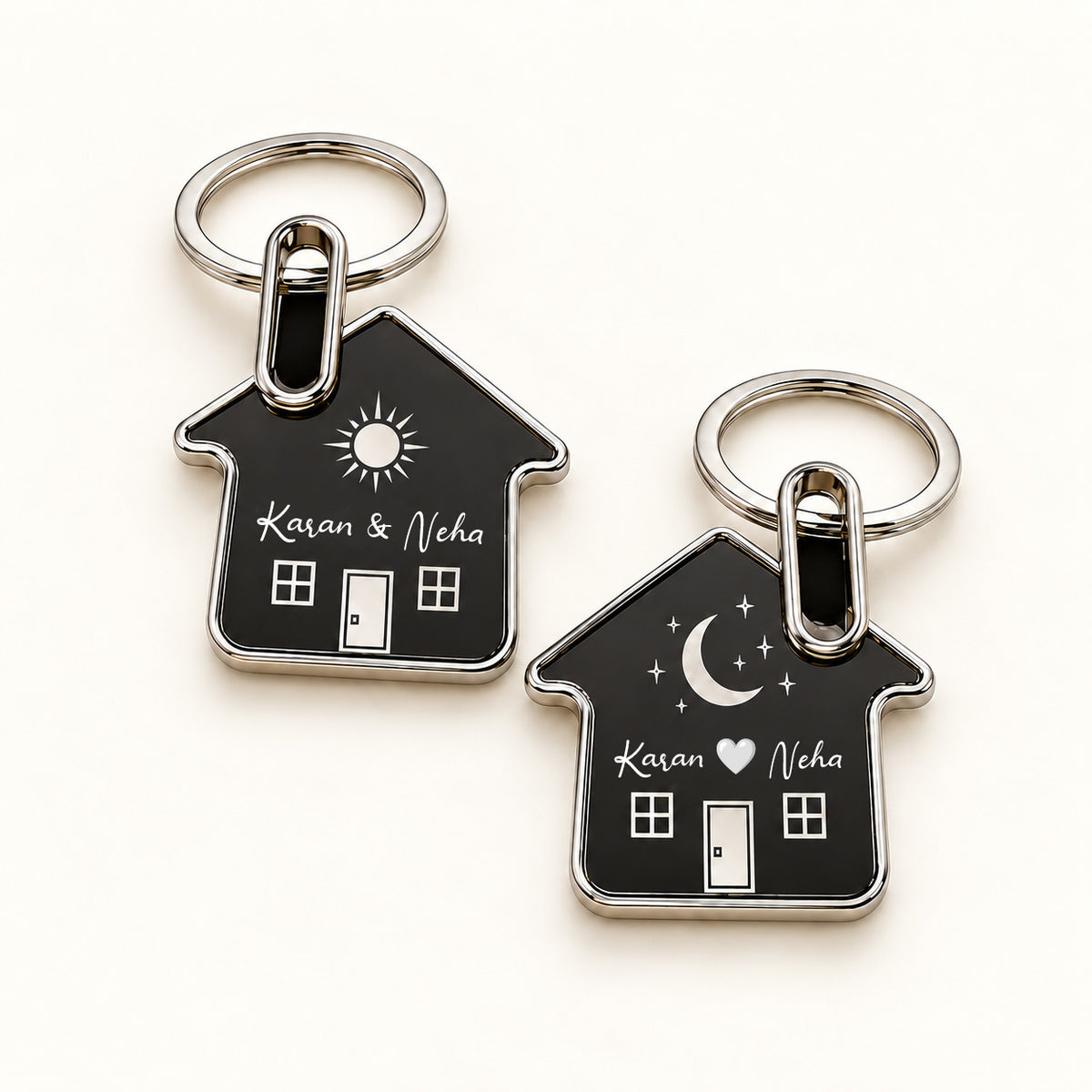 Personalized Day & Night House Keychain Set