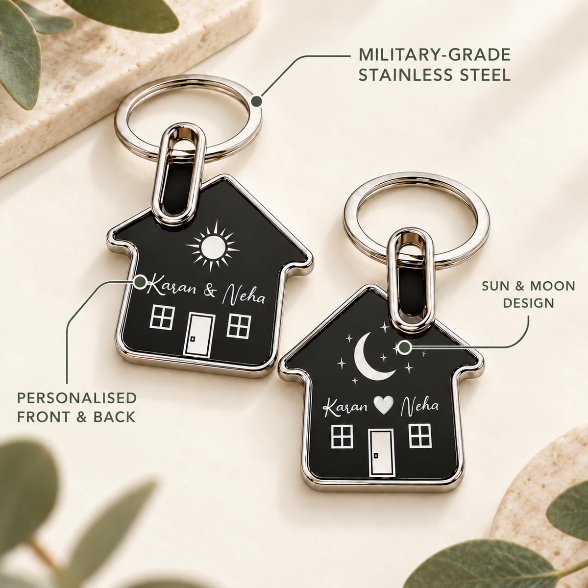 Personalized Day & Night House Keychain Set