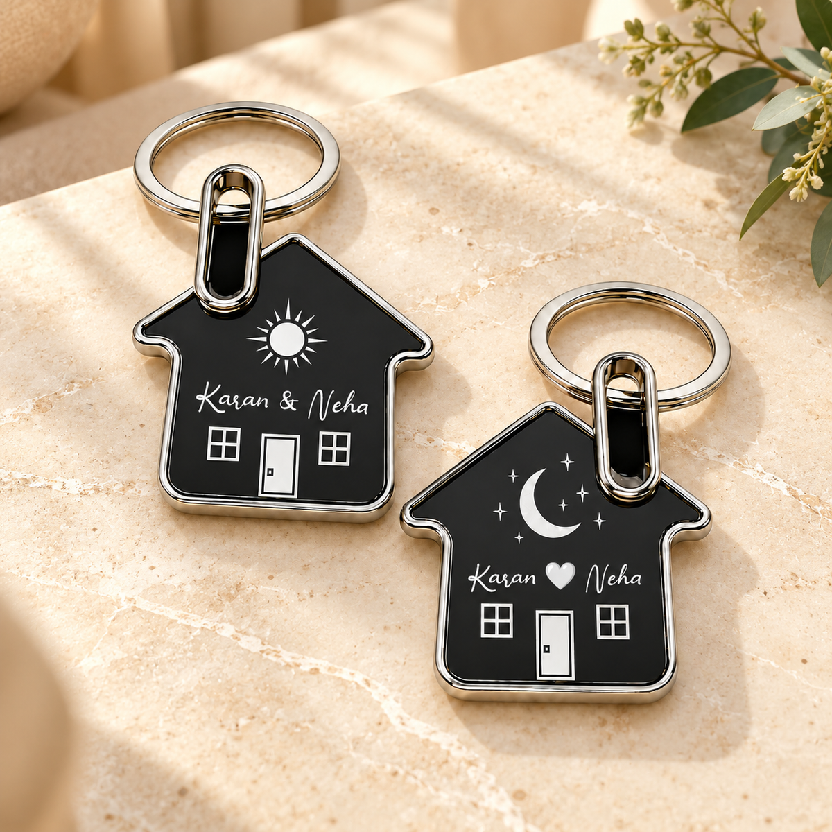Personalized Day & Night House Keychain Set